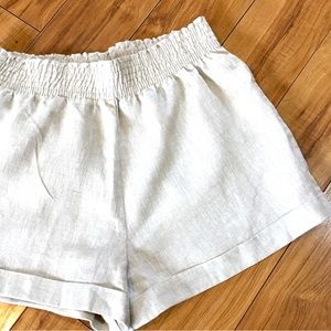 Reformation linen shorts large spring beachy boho athleisure  tan ivory pull on